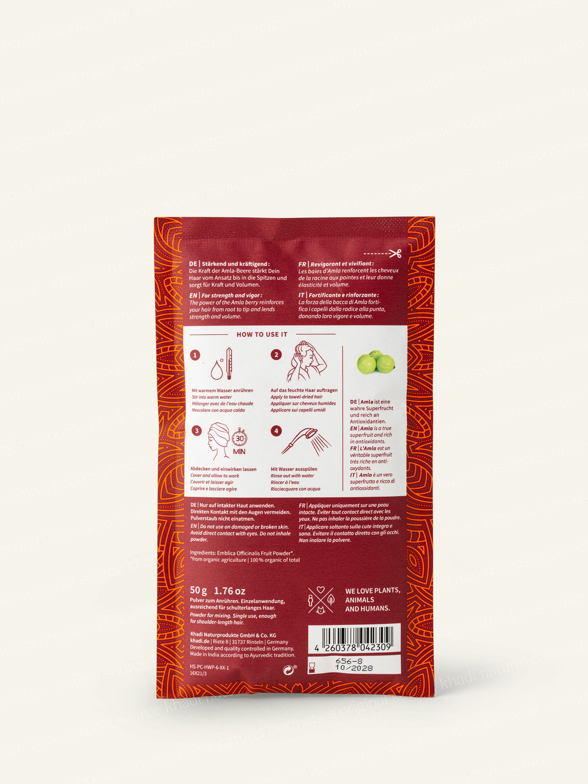 khadi The Power of Amla proszek do mycia włosów Tył opakowania Zdjęcie produktu