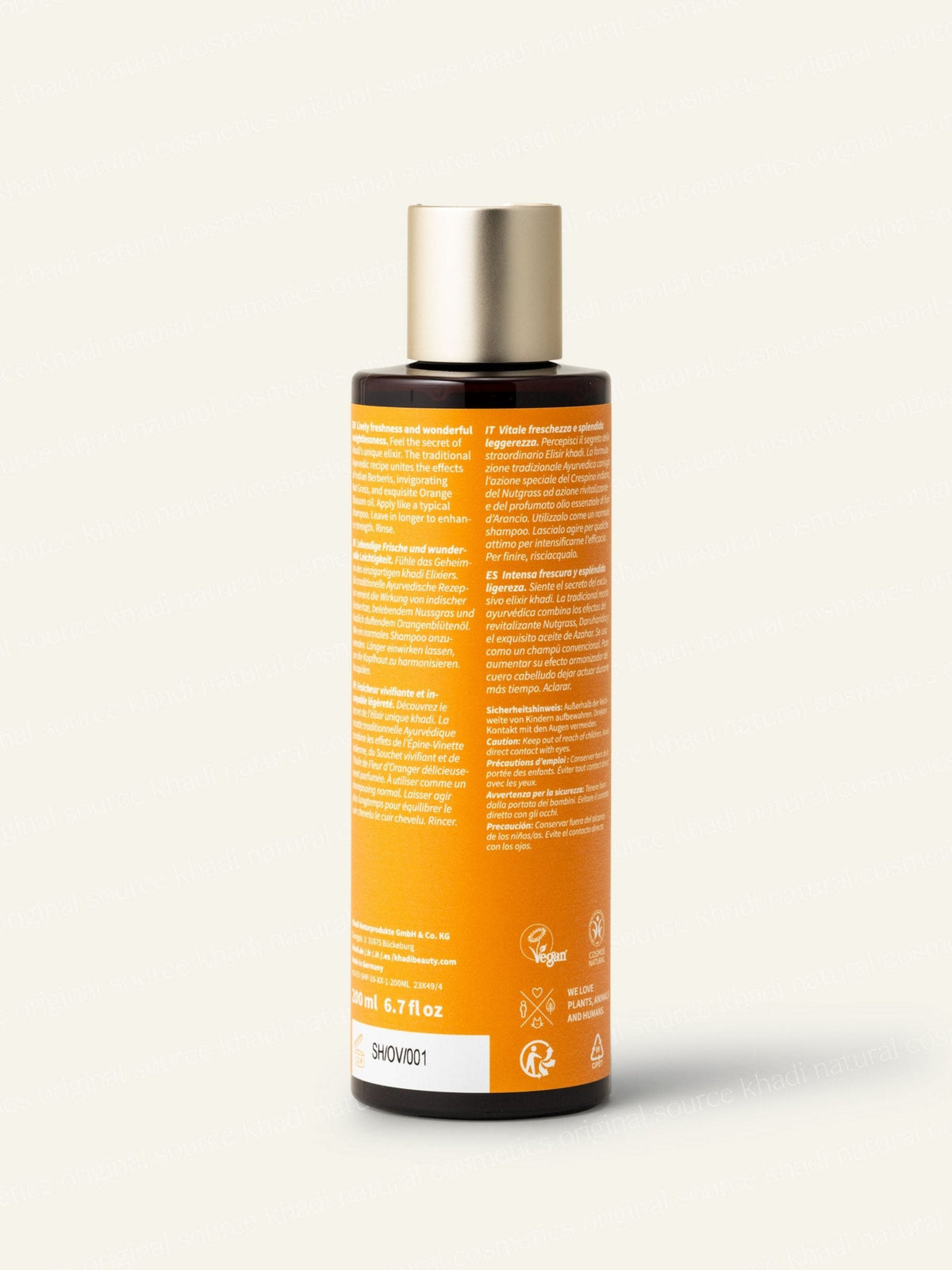 khadi Orange Vitality Shampoo zdjęcie produktu z tyłu opakowania