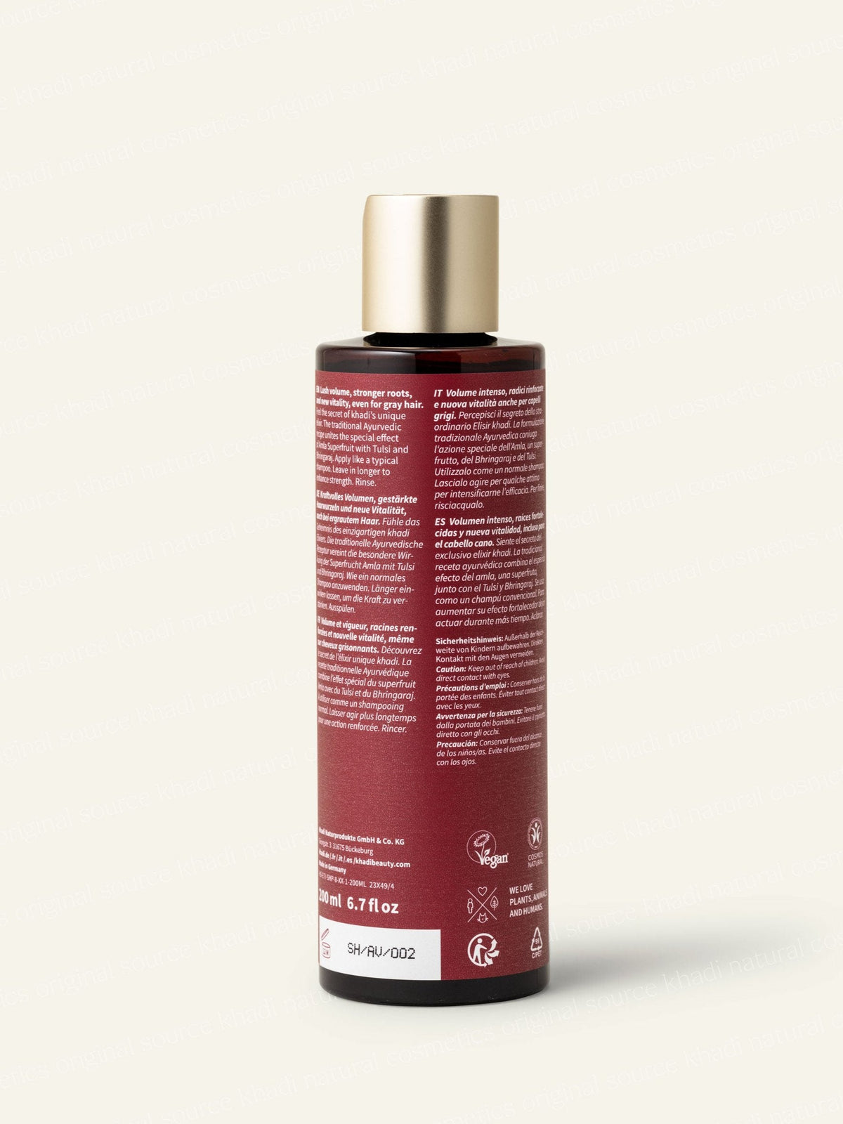 khadi Amla Volume Shampoo zdjęcie produktu z tyłu opakowania
